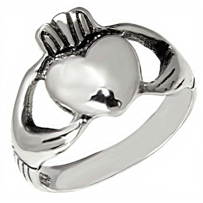 Sterling Silver Oxidized Plain Claddagh Ring with Ring Width of 13MM