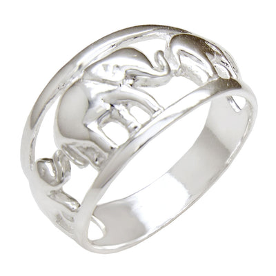 Sterling Silver Three Elephants Band Ring