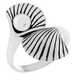Sterling Silver Shell With Pearl Ring