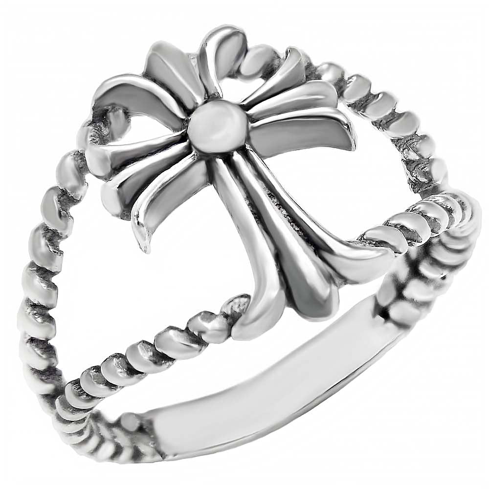 Sterling Silver Oxidized Cross Shaped Ring