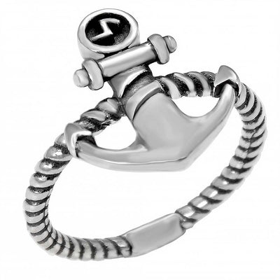 Sterling Silver Oxidized Anchor Shaped Ring