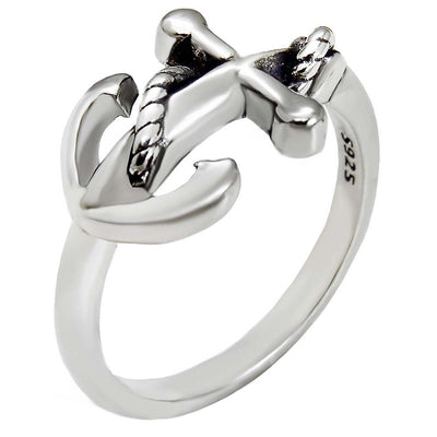 Sterling Silver Oxidized Anchor Shaped Ring