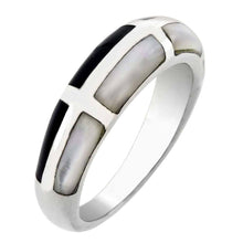 Load image into Gallery viewer, Sterling Silver MOP &amp; Black Onyx Band RingAnd Width 5.6mm