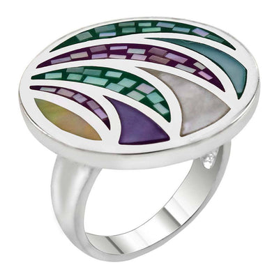 Sterling Silver Mosaic Mother of Pearl Round RingAnd Diameter 21.6mm