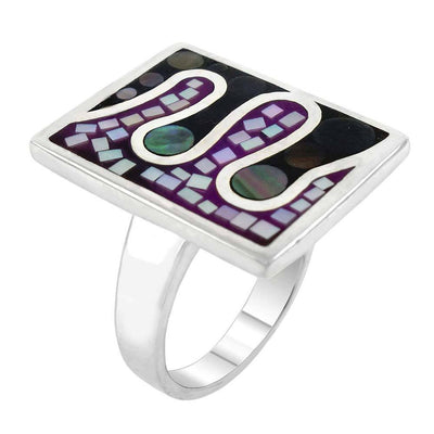 Sterling Silver Mosaic Mother of Pearl Rectangle RingAnd Width 15.8mmAnd Height 20.3mm