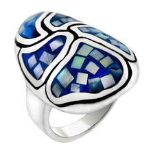 Load image into Gallery viewer, Sterling Silver Blue Mosaic MOP Oval Dome RingAnd Diameter 26mm