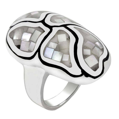 Sterling Silver Mosaic Mother of Pearl Oval Dome RingAnd Diameter 26mm