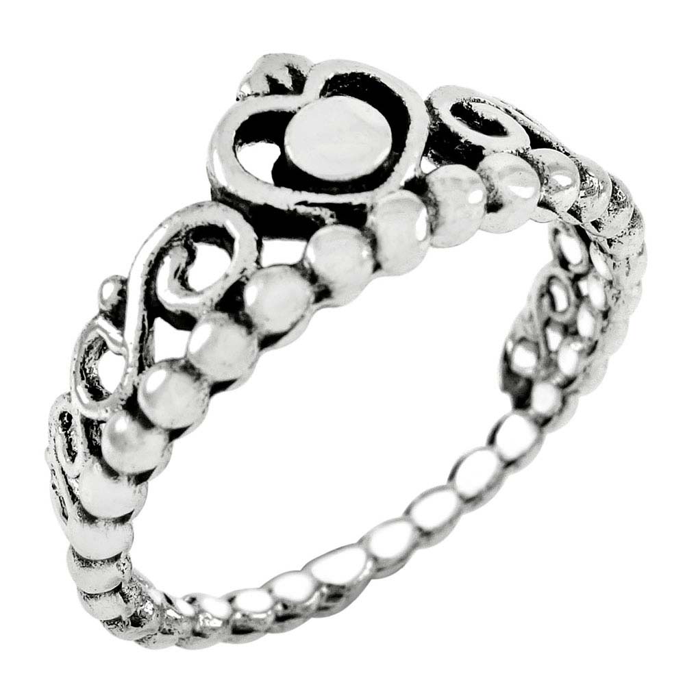 Sterling Silver Heart Crown Shaped RingAnd Width 8.2 mm