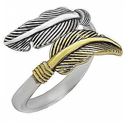 Sterling Silver Oxidized Gold Plated Feather Shaped Ring