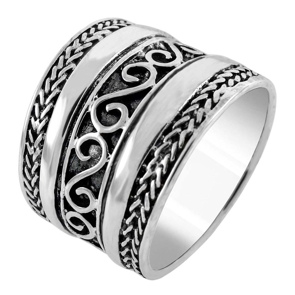 Sterling Silver Bali Style Oxidized Band RingAnd Width 15mmAnd Weight 7.8gram