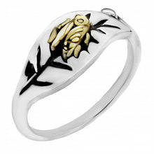 Load image into Gallery viewer, Sterling Silver Gold Plated Bee On Leaf Shaped Ring