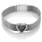 Sterling Silver Rhodium Finish Heart Mesh Bracelet with Bracelet Dimension of 14MMx177.8MM