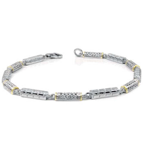 Sterling Silver Rhodium Finished Two Tone White Round Topaz Bracelet with Bracelet Diamension of 4MMx190.5MM