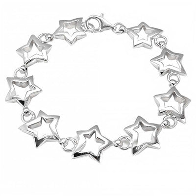 Sterling Silver Rhodium Finished Star Bracelet with Bracelet Width of 15MM