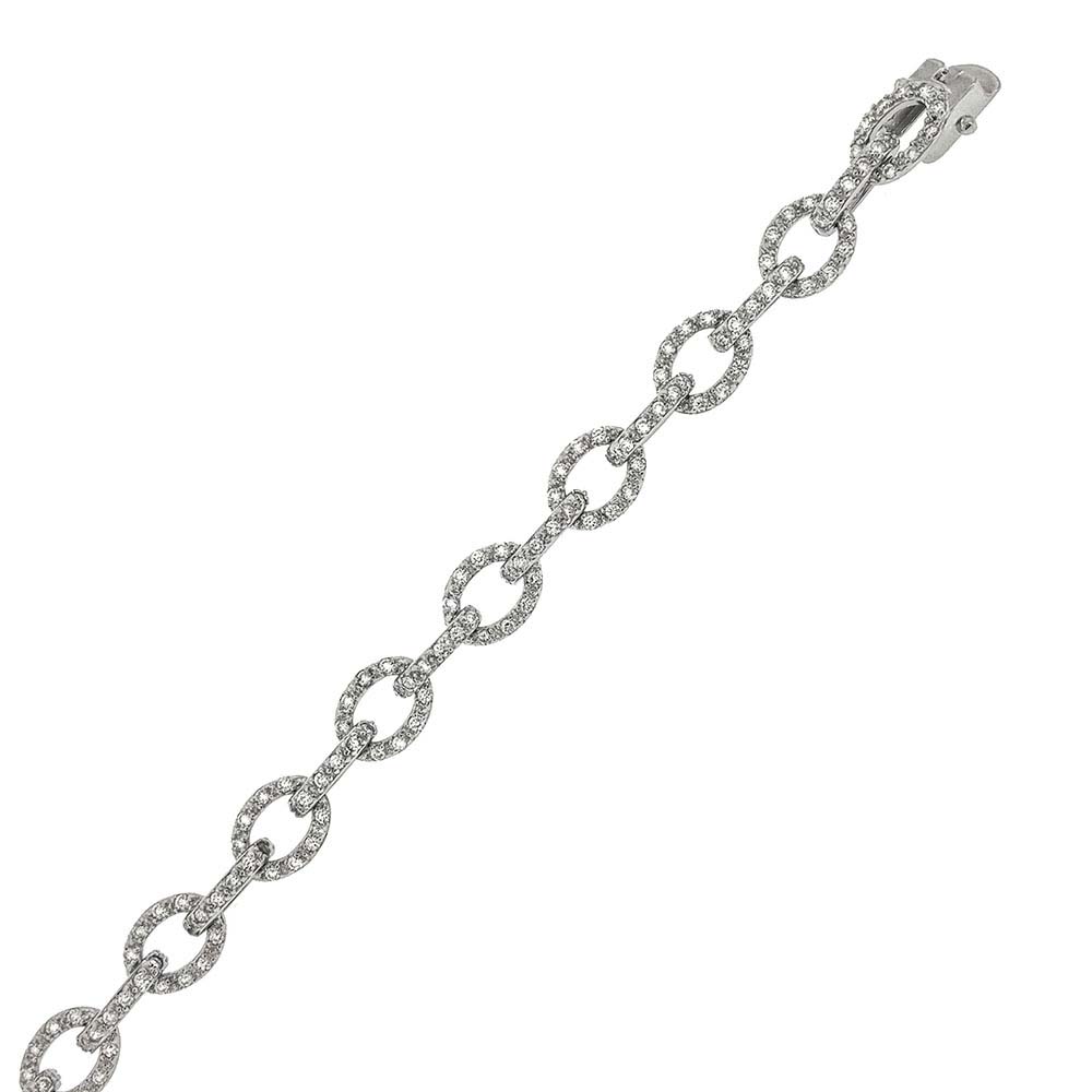 Sterling Silver Anchor Chain Cz Tennis Bracelet with Bracelet Width of 8MM