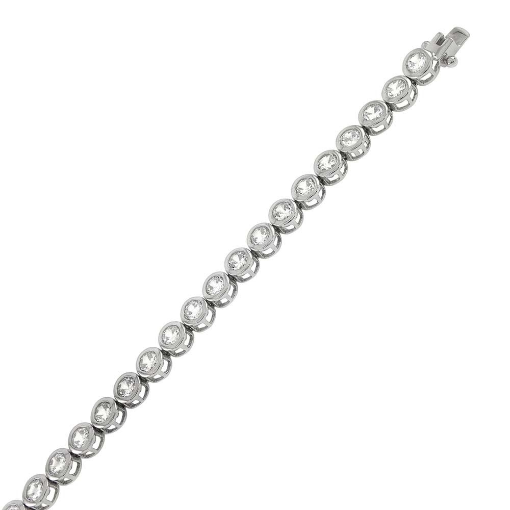 Sterling Silver Straight Line Round Cz Tennis Bracelet with Bracelet Dimension of 5MMx177.8MM