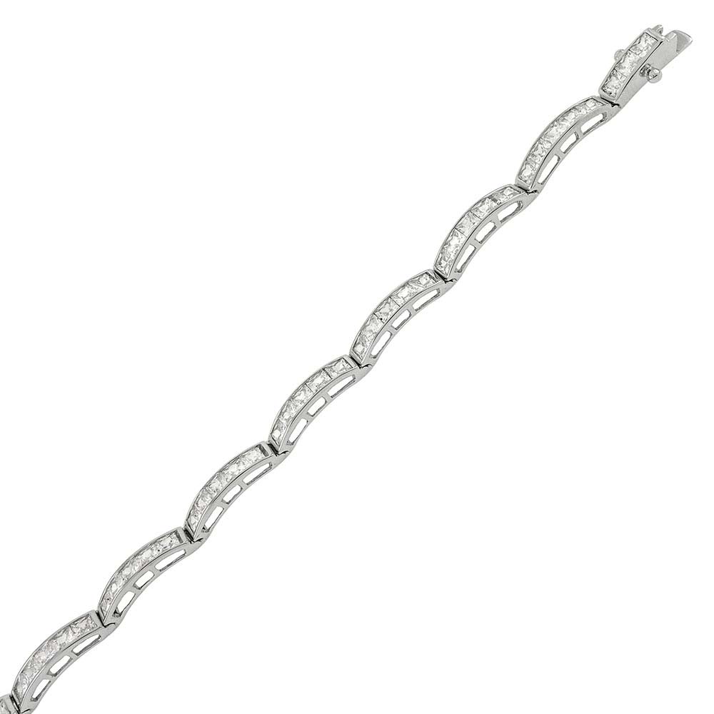 Sterling Silver Princess Cut Tennis Bracelet with Bracelet Dimension of 4MMx177.8MM