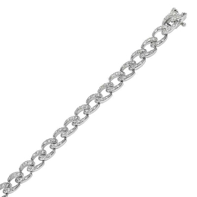 Sterling Silver Chain Cz Tennis Bracelet with Bracelet Width of 7MM