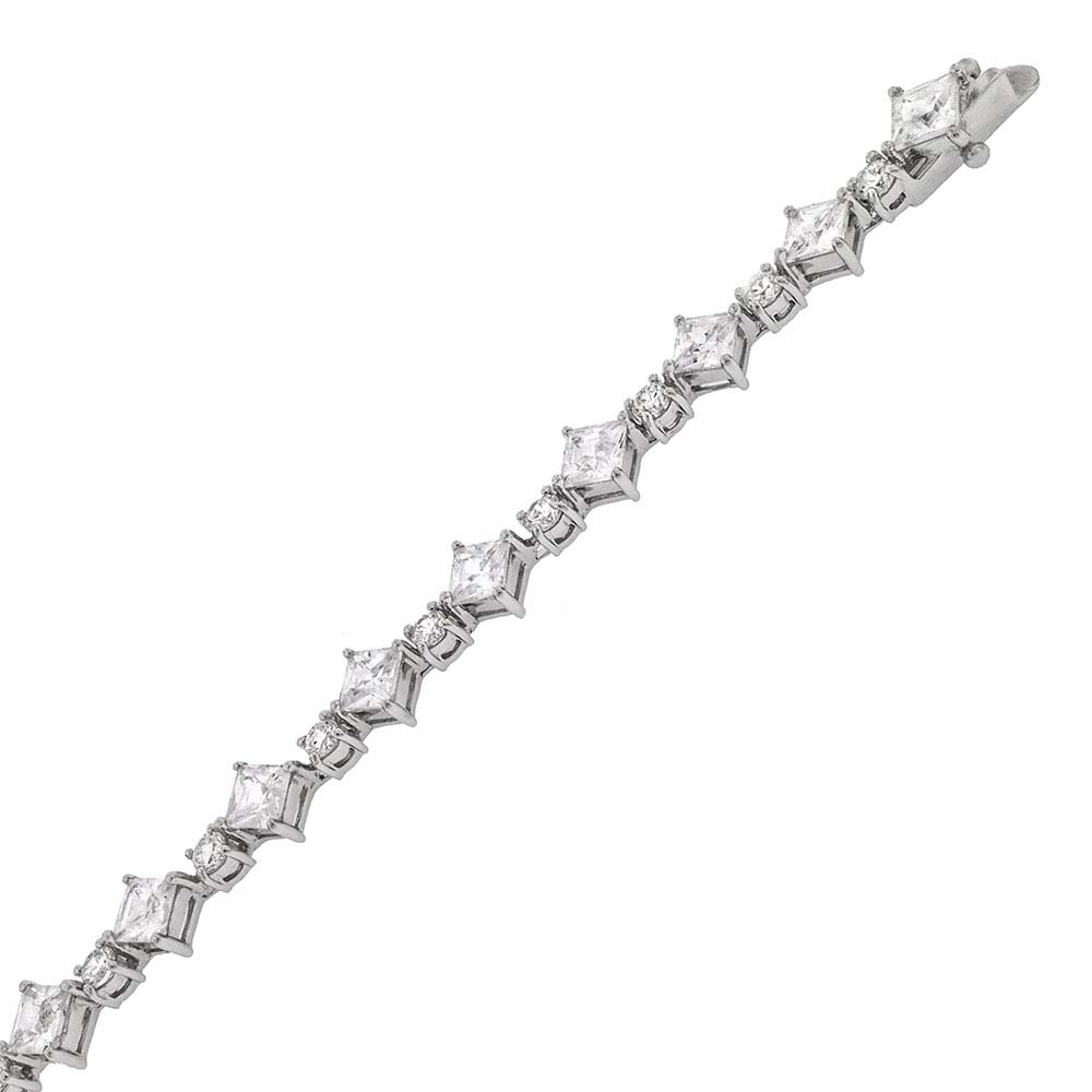 Sterling Silver Small and Big Square Cz Tennis Bracelet with Bracelet Dimension of 7MMx177.8MM