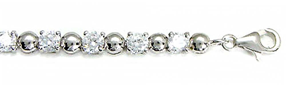 Sterling Silver Prong Set Round Cz and Beads Tennis Bracelet with Bracelet Dimension of 4MMx177.8MM