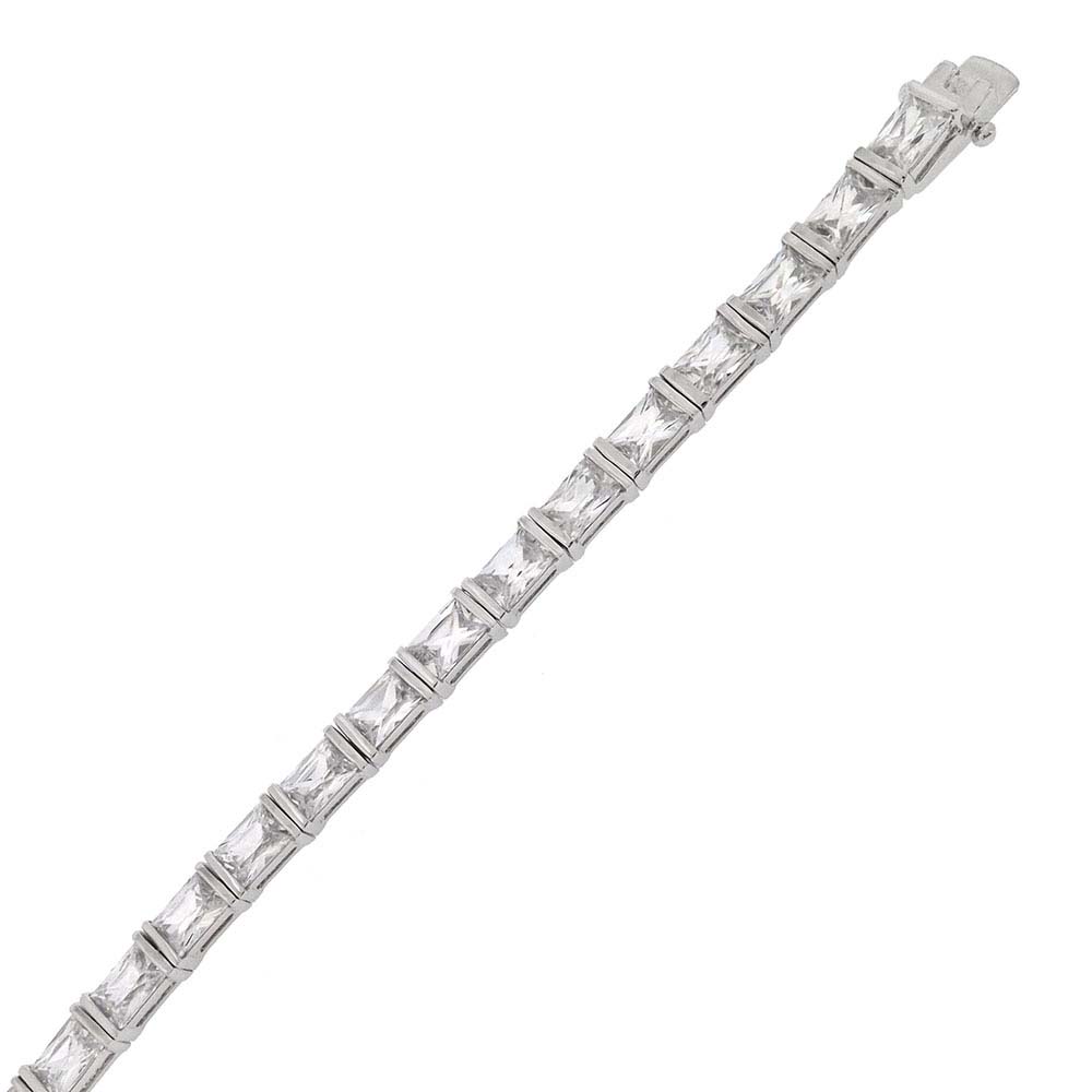 Sterling Silver Rectangle Cz Tennis Bracelet with Bracelet Width of 5MM