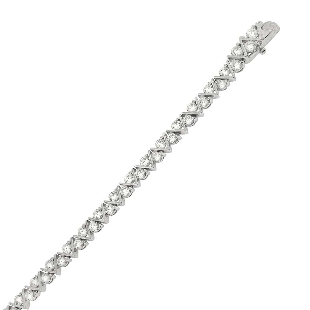 Sterling Silver Round Cz Seperated by Zigzag Line Tennis Bracelet with Bracelet Width of 5MM