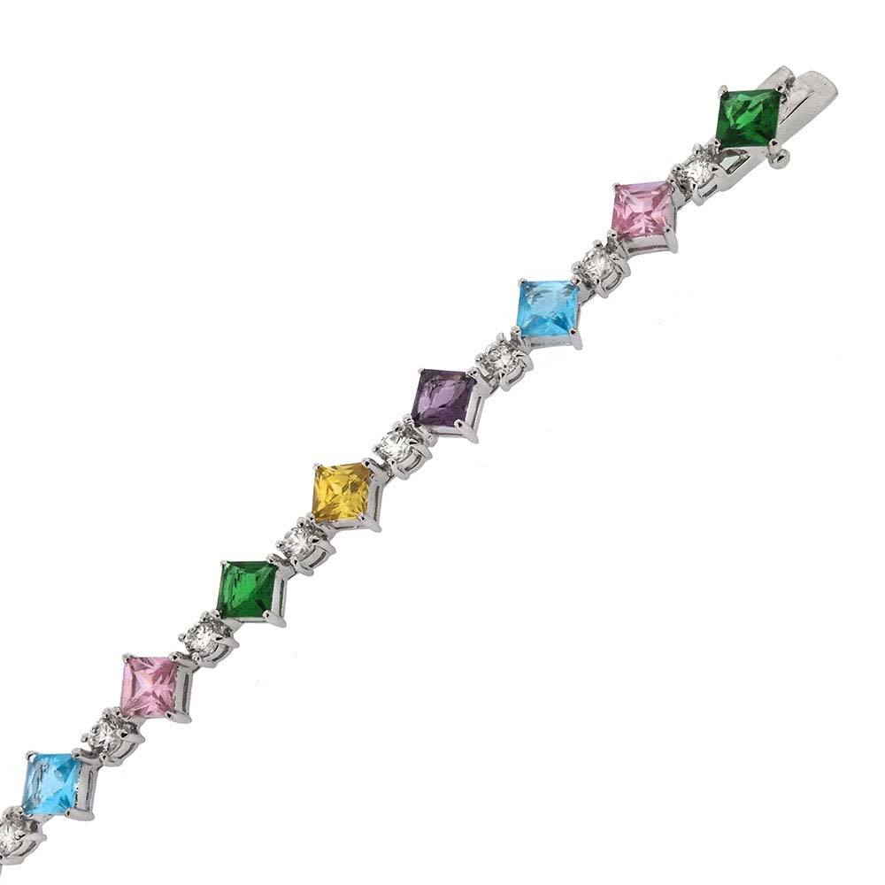 Sterling Silver Multi Color Cubic Zirconia Tennis Bracelet