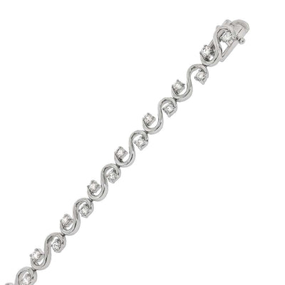 Sterling Silver Round Cz on S-Shape Tennis Bracelet with Bracelet Width of 7MM