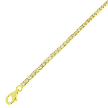 Sterling Silver Gold Plated 2mm Round CZ Tennis Bracelet