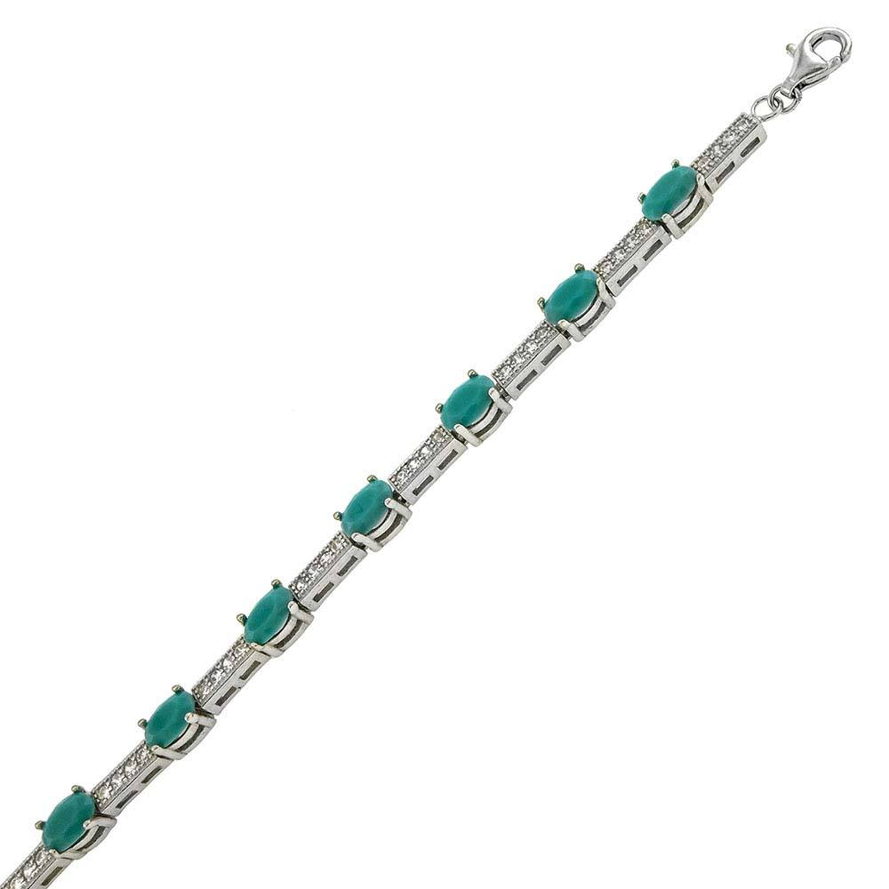 Sterling Silver Turquoise Color Quarts With Cubic Zirconia Tennis BraceletAnd Weight 9gramAnd Length 8 1/2 inchesAnd Width 4.2mm
