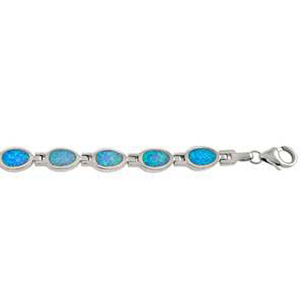 Sterling Silver Oval Simulated Blue Opal BraceletAnd Weight 15.3 gramAnd Length 7 ��� inchAnd Width 6.6 mm