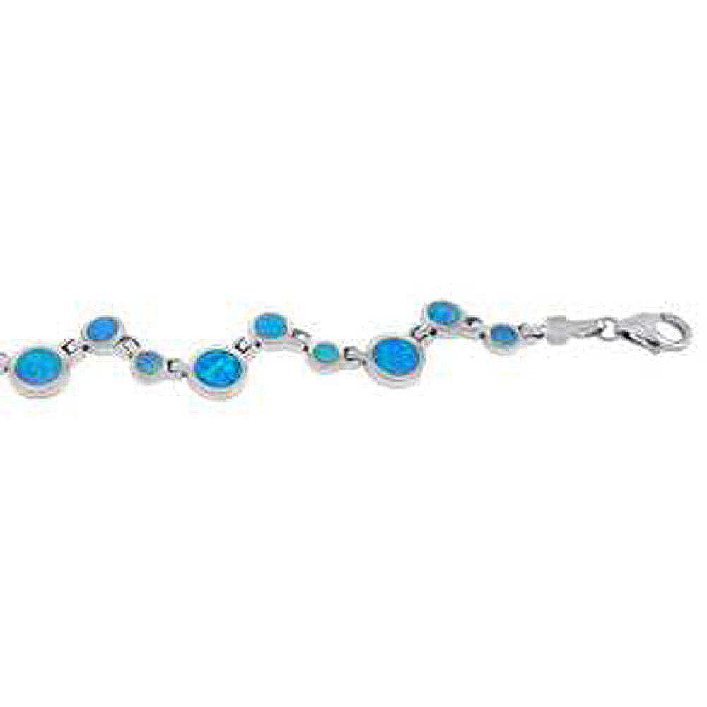 Sterling Silver Simulated Blue Opal Round And Zigzag Shaped BraceletAnd Weight 13.5 gramAnd Length 7 ��� inchAnd Width 11mm