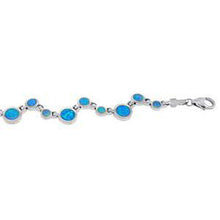Load image into Gallery viewer, Sterling Silver Simulated Blue Opal Round And Zigzag Shaped BraceletAnd Weight 13.5 gramAnd Length 7 ��� inchAnd Width 11mm