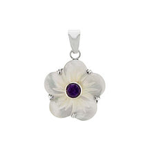 Load image into Gallery viewer, Sterling Silver Flower Crafted Shell W. Amethyst PendantAnd Length of 1 1/4