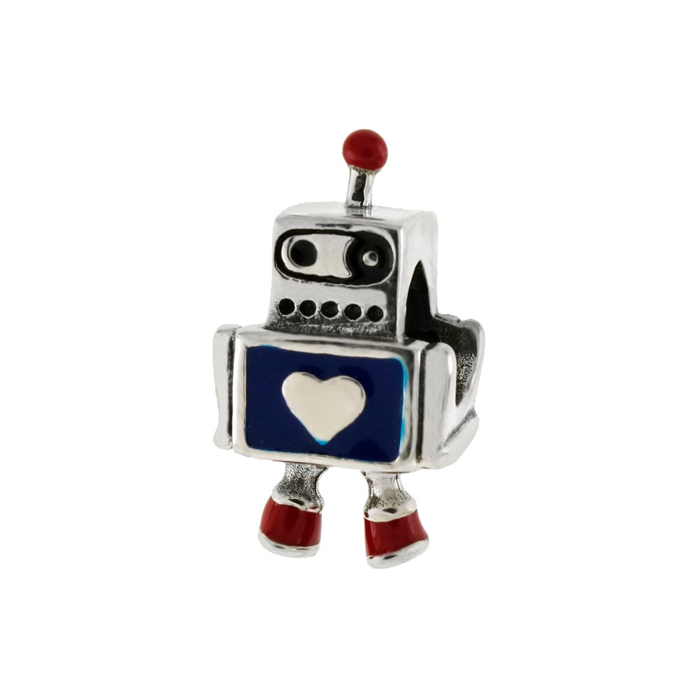 Sterling Silver Robot Bead Charm Pendant