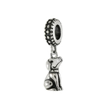 Load image into Gallery viewer, Sterling Silver Sitting Dog Charm Oxidized Slider Pendant