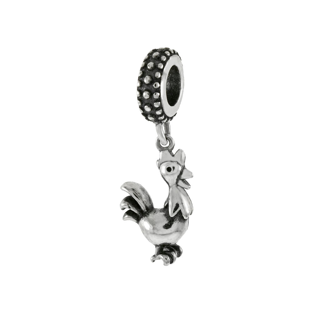 Sterling Silver Rooster Charm Oxidized Slider Pendant