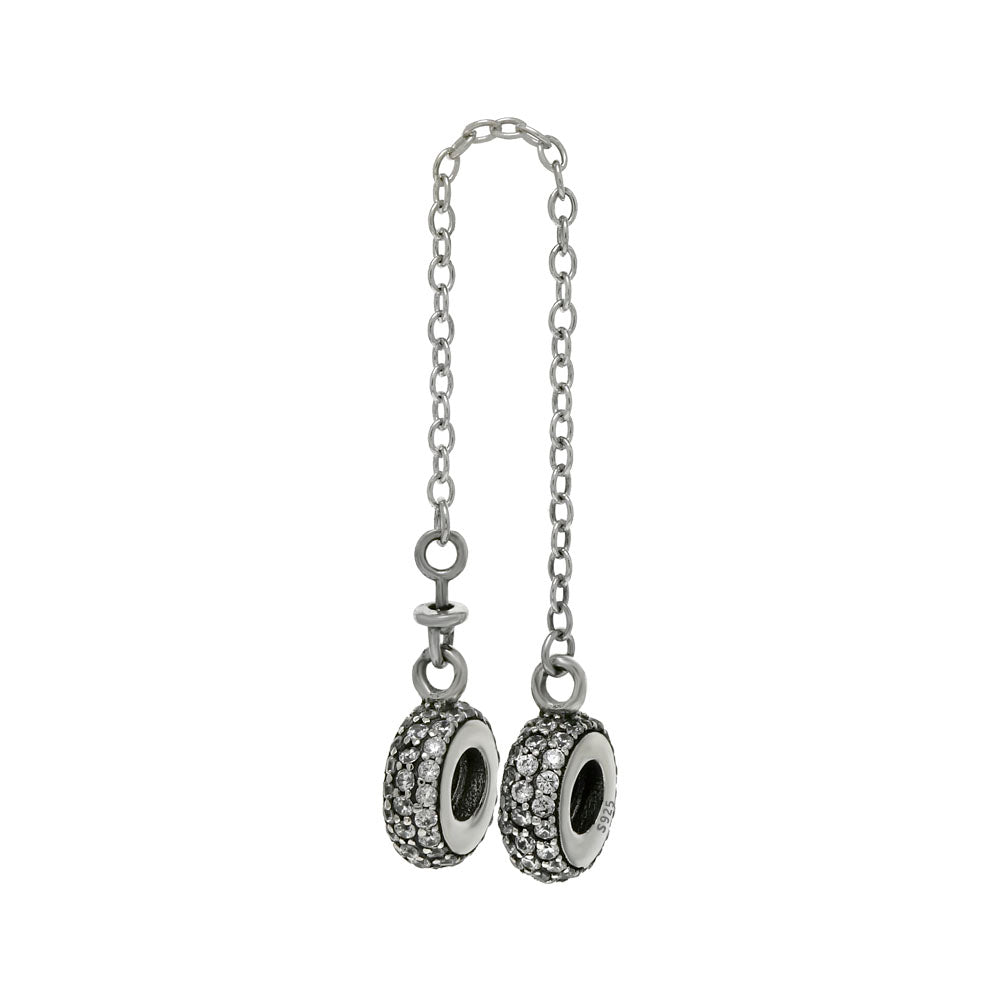 Sterling Silver 3 Lines Pave CZ Double Slider With Chain