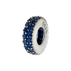 Sterling Silver Two Lines Blue CZ Spacer Charm Pendant