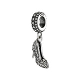 Sterling Silver CZ High Heel Shoe Oxidized Slider Charm Pendant