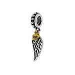Sterling Silver Oxidized Angel Wing And Gold Plated Heart Slider Pendant