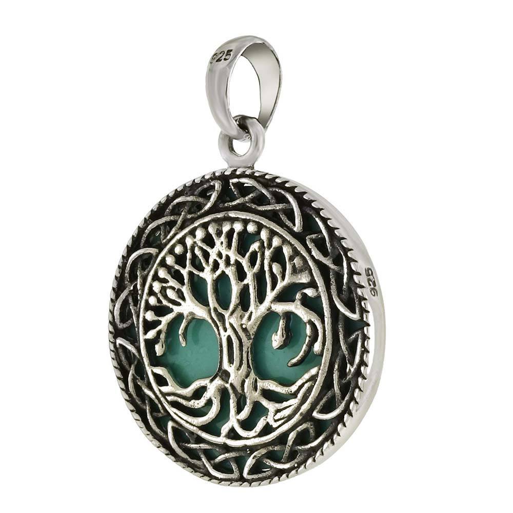 Sterling Silver Tree Of Life Green Oxidize PendantAnd Diameter 25mm