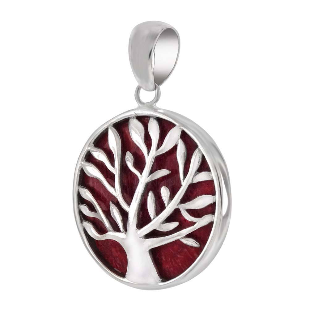 Sterling Silver Tree Of Life Red Coral Pendant