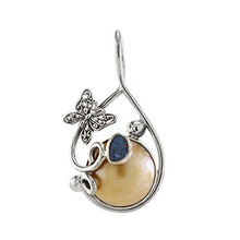Load image into Gallery viewer, Sterling Silver Mabe Pearl W. Genuine Opal W. Gem &amp; Butterfly PendantAnd Length of 1 7/8