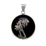 Sterling Silver Palm Tree and Black Onyx Stone Pendant with Pendant Dimension of 30MMx41.91MM and Pendant Diameter of 30MM