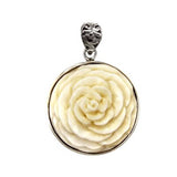 Sterling Silver Oxidized Mist-Bone Flower Pendant with Pendant Dimension of 27.5MMx38.1MM and a Pendant Diameter of 27.5MM