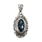 Sterling Silver Oxidized Blue Topaz Pendant with Pendant Dimension of 12.6MMx38.1MM