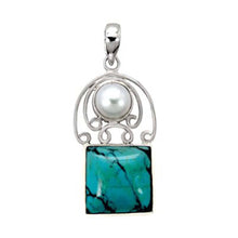 Load image into Gallery viewer, Sterling Silver Oxidized Finished Mother of Pearl and Turquoise Pendant with Pendant Dimension of 19MMx38.1MM