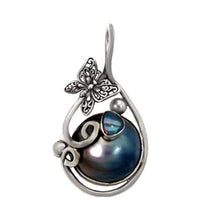 Load image into Gallery viewer, Sterling Silver Oxidized Gray Mother Pearl and Opal Butterfly Pendant with 25MMx43.18MM