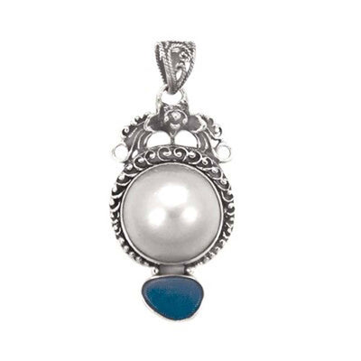 Sterling Silver Oxidized Mother Pearl and Opal Pendant with Pendant Dimension of 20.5MMx45.21MM
